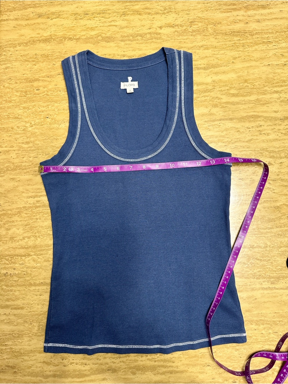 Pilcro Navy Ribbed Tank Top - Classic Scoop Neck from Anthropology